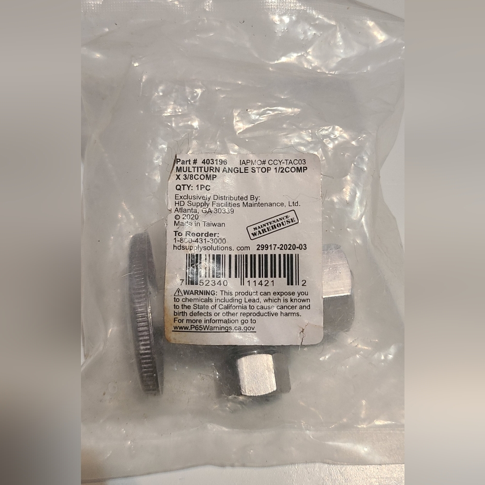 Maintenance Warehouse® Multi-Turn Angle Stop Valve 1/2" Comp X 3/8" Comp